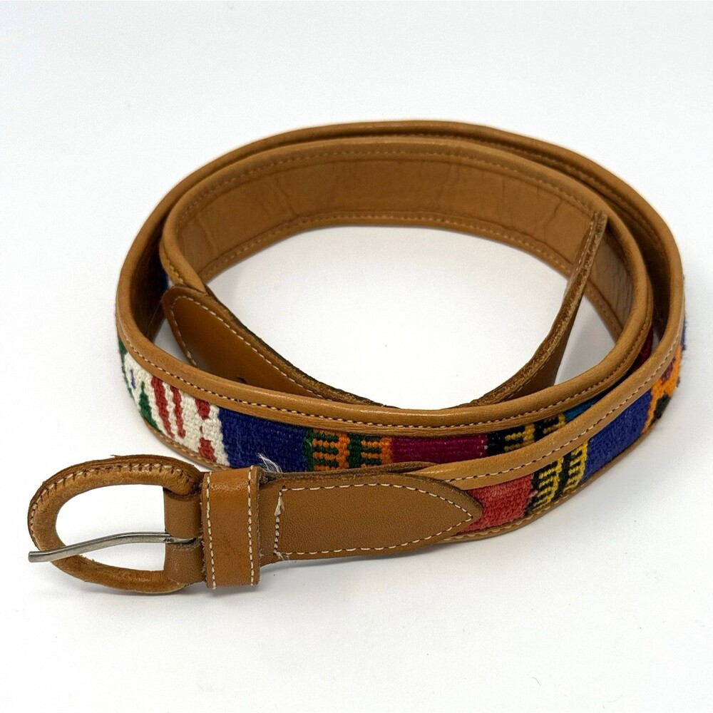 Women’s Tan & Multicolor Geometric Bohemian Belt, Adjustable Buckle, 36